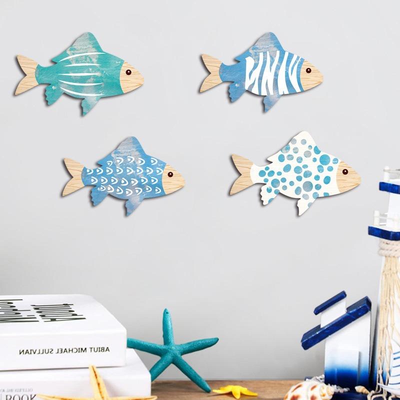 2D Wooden Fish Nautical Walls Beach Art Walls Hang Decorated Marine Style Wood Wall Hanging Sculpture For Home Room Decoration