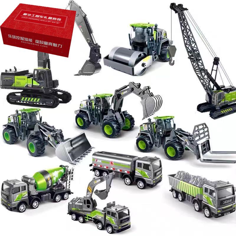Children's Alloy Construction Vehicle Set: Excavator, Snowplow, Crane, Mixer Truck Simulation Toys