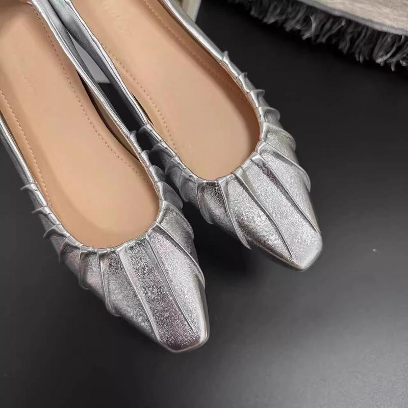 Pointed Toe Women Loafers New Arrivals Gold Silver Low Flat Heeled Shallow Slip On Dress Shoes Woman Size