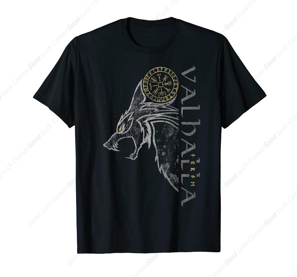 Valhalla Wolf Masker Odin Runen Noorse Kompas Viking T-shirt