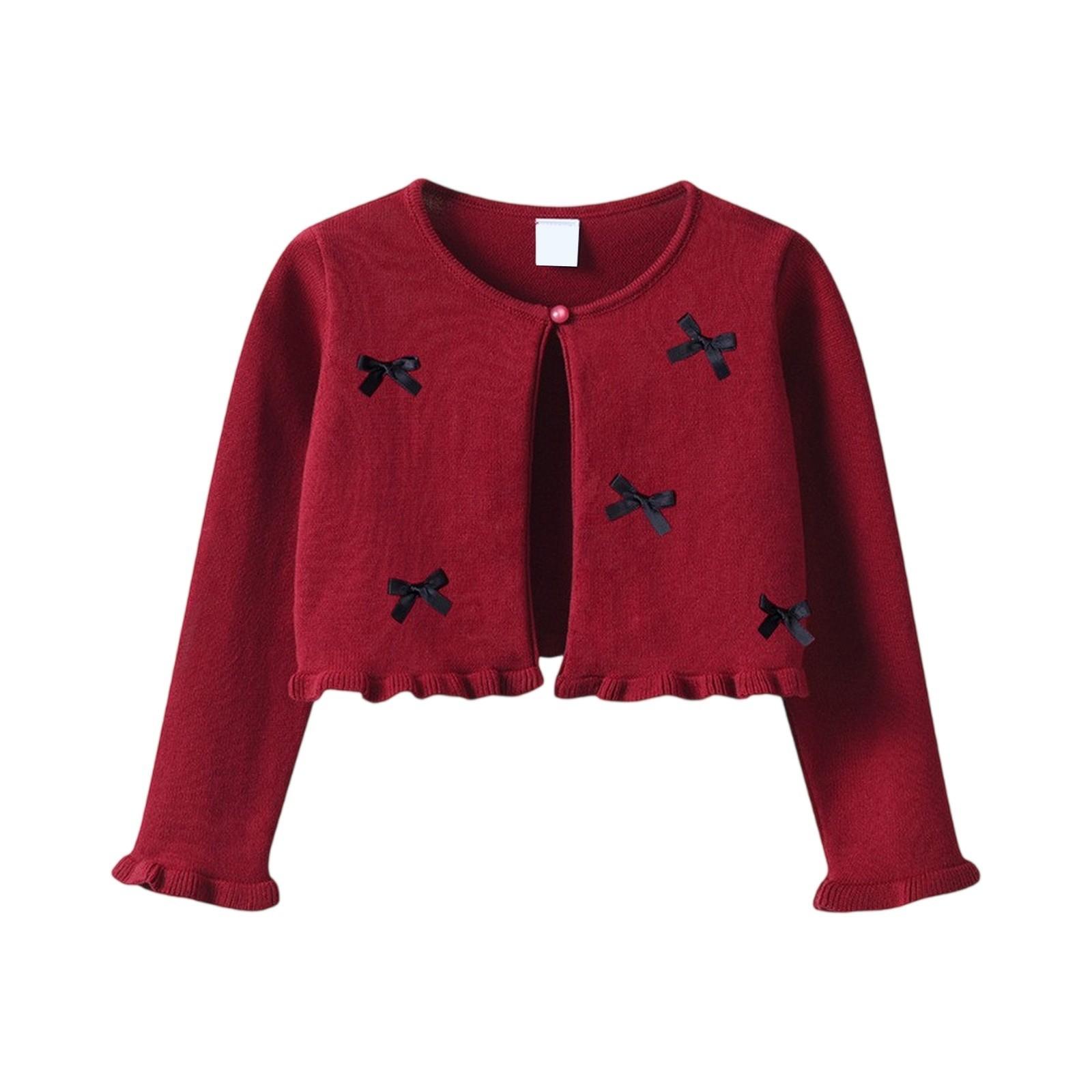 Girls  Bow Cardigan - Cotton Knit Shawl Collar Sweater 90