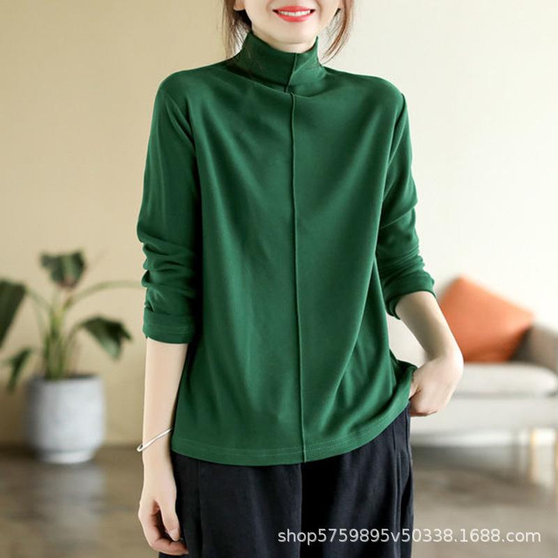 

Женская рубашка с полувысоким воротником, двухсторонняя, сшивная, новая, с плотной основой, универсальный и модный топ в западном стиле для осени и зимы 4XL зелёный
