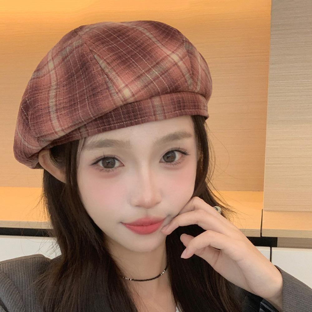Street Style Plaid Beret Hat Y2K Octagonal Hat Simple Painter Hat  Winter