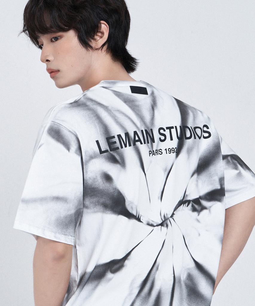LEMAIN SECOND Tie-Dye Water Print Oversized Short Sleeve T-Shirt [Ivory]