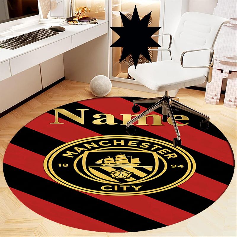 Custom Name Manchester City Printed Round Rug Carpet Chair Rug Area Rug Entryway Doormats,for Office Chair Living Room Bedroom Kitchen Room.