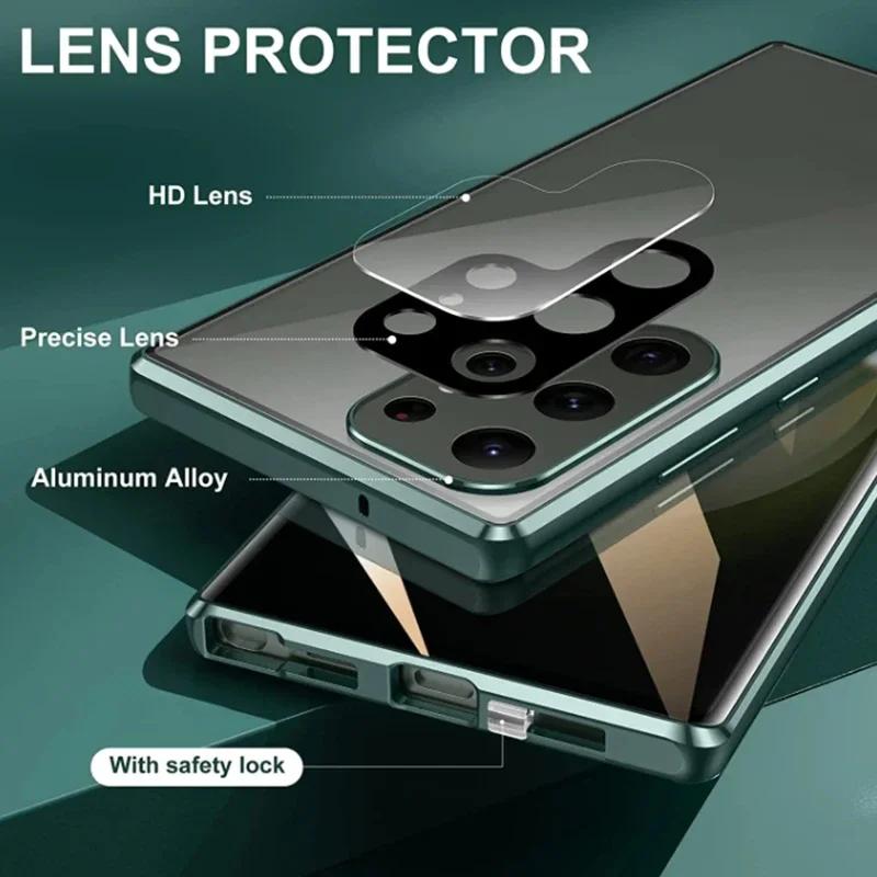 Sichtschutzglas Metall Magnetische Hülle für Samsung Galaxy S26 Ultra S25 S24 FE S23 S22 S21 Plus A17 A57 A37 A55 A56 Anti-Peeping-Abdeckung 360° Schutz