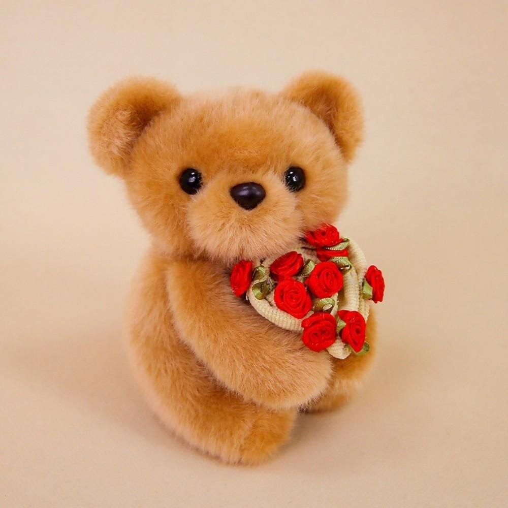 With Floral Blanket Bear Wear Rose Doll 15cm Bouquet Rabbit Doll Rose Bear Plush Toy Anniversary