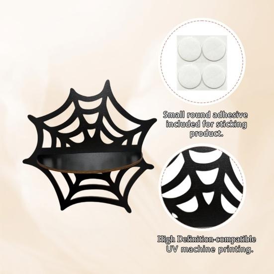 Halloween Wall Decor Wooden Shelf, Ghost Bat Shape Hanging Organizer for Spooky Room Accents Home Decor, Farmhouse Display Rack, Festive Party