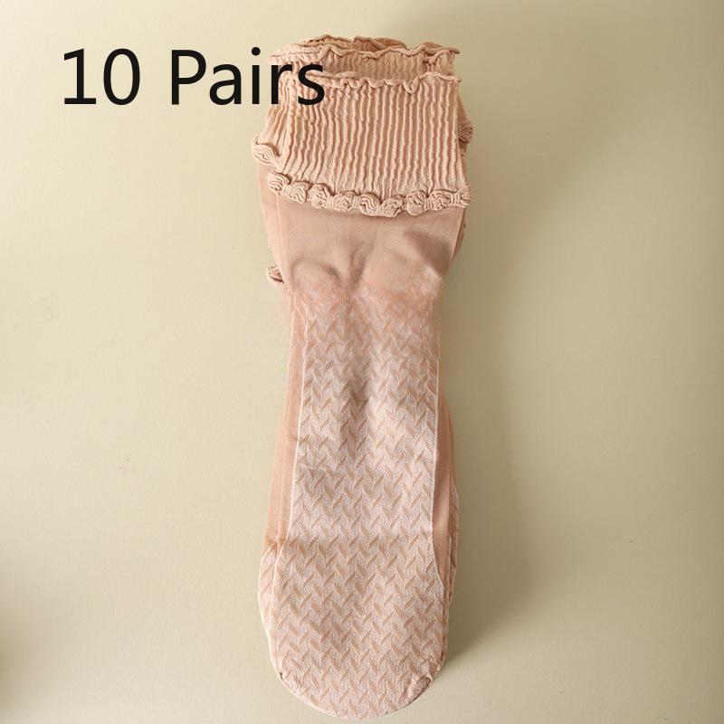 

10 пар женских летних тонких противоскользящих и износостойких гольфов до середины икры с оборками 10 Pairs