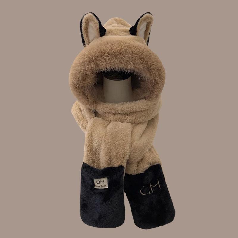 Kleine Tigerohren Mütze Schal integrierte Mütze Damen Winter Koreanische Version niedlich Plüsch warm Ohrenschutz Schal Lei Feng Mütze