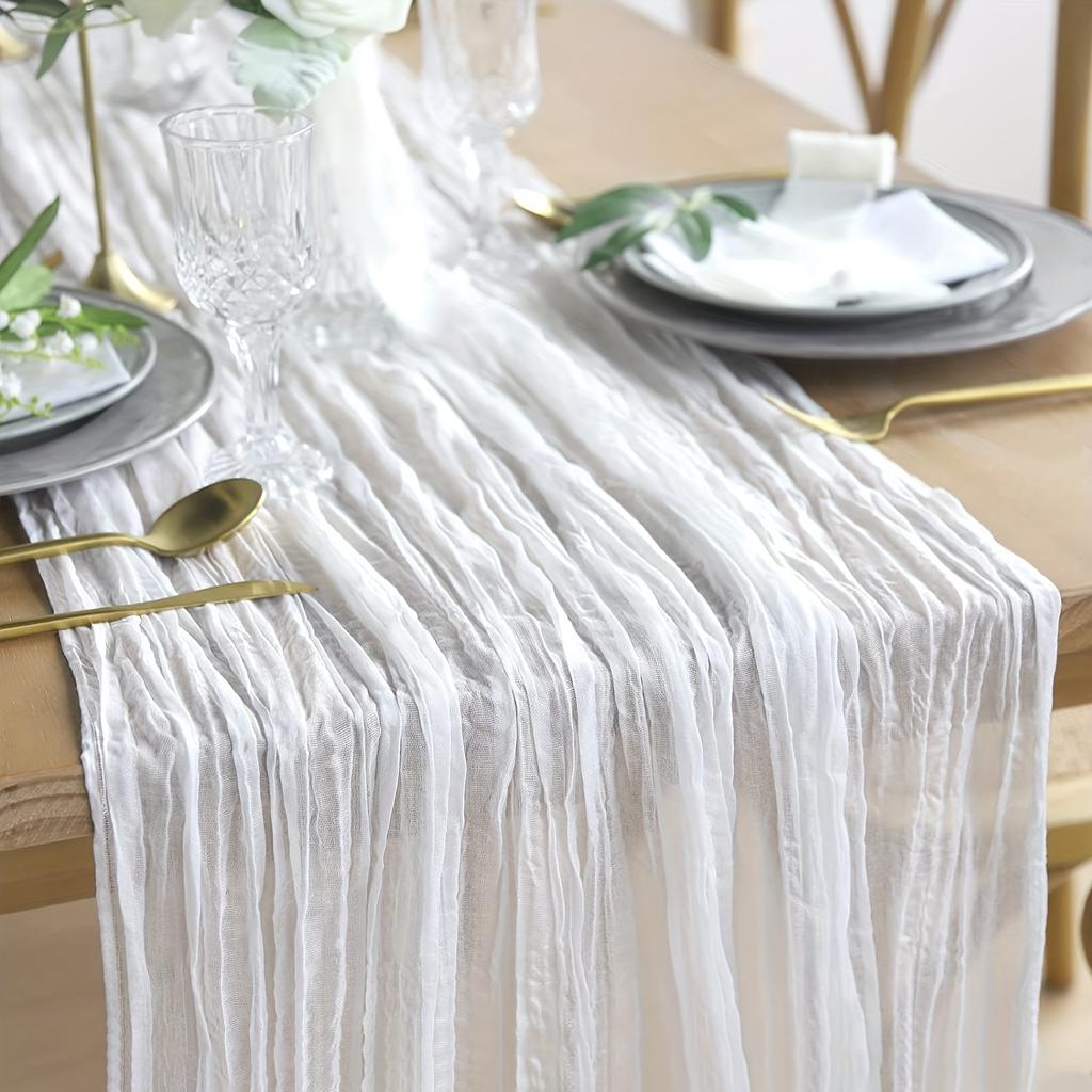 1pc Wrinkled Table Flag Cheesecloth Table Runner Gauze Tablecloth Bohemian Country Decoration Wedding Reception Decoration
