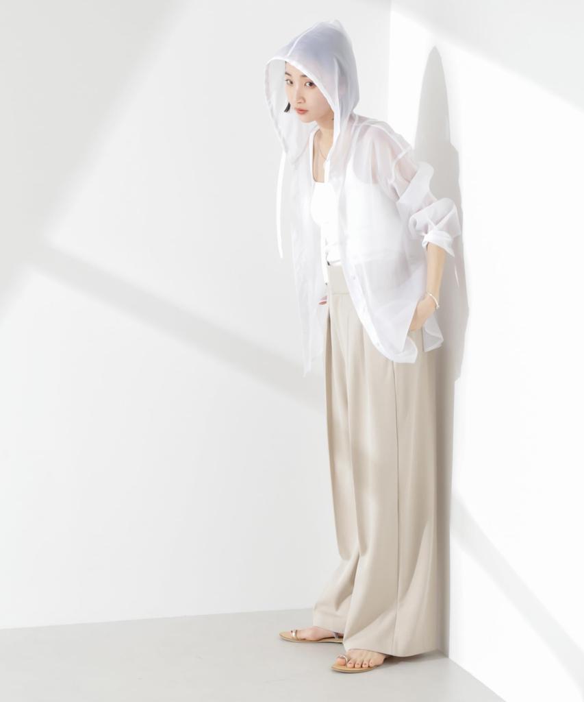 Nano Universe Sheer Hooded F Women's Shirt, 030, White, 673-5120316