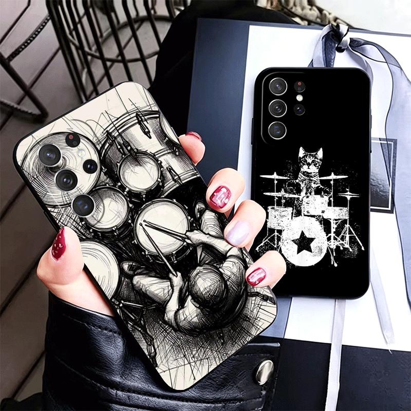 Drum Set Rock Music Soft Phone Case for Samsung Galaxy S26 S25 Edge S24 Ultra S23 Plus S22 S21 FE S20 Black Cover Back Shell