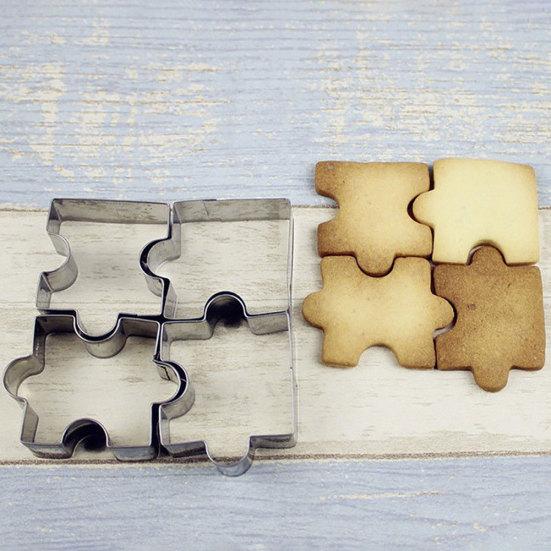 4 stk/sett Puslespillform Rustfritt Stål Kjeksmugge Kakekutter DIY Form