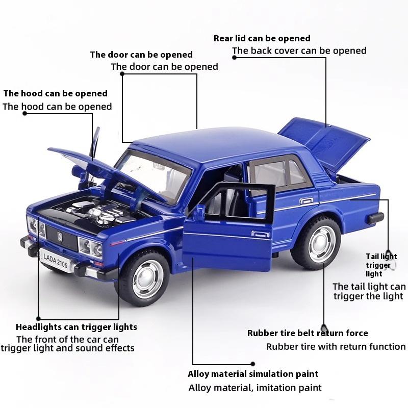 1:32 LADA 2106 Alloy Diecast Model Retro Russian Lada Vehicle Toy Sound & Light Children's Toy Kids Gift Birthday Present Boys