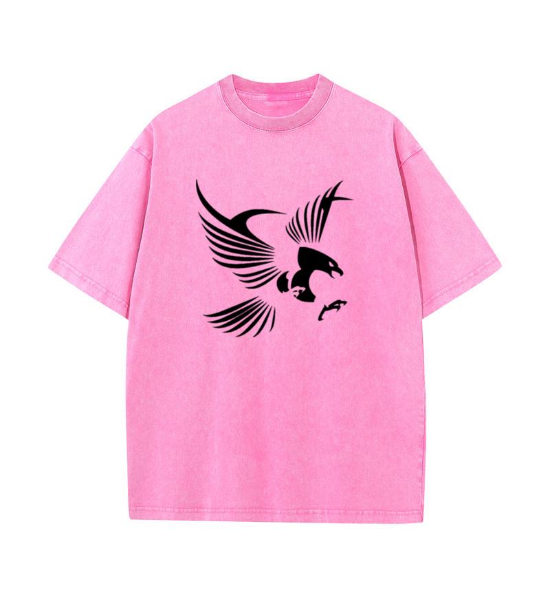 2025 Summer 100% Cotton Washed Old Craft Oversized T Shirt Big Size O-neck Oversized Men T Shirt Eagle Print