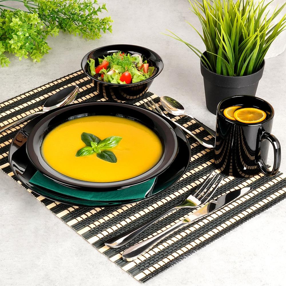 Black Glass Dinner Service Set, 30 Pieces.