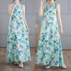 DIMANAF 2025 Women Linen Summer Flower print Dress Casual Ladies Basic Long Dress 8087
