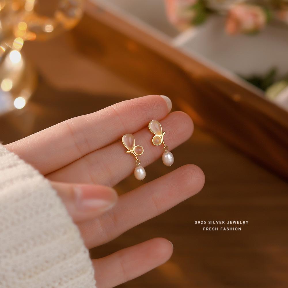 925 Sterling Silver Water Drop Pearl Butterfly Wings Pendant Earrings for Women exquisite Wedding Party Jewelry Accessories золотой