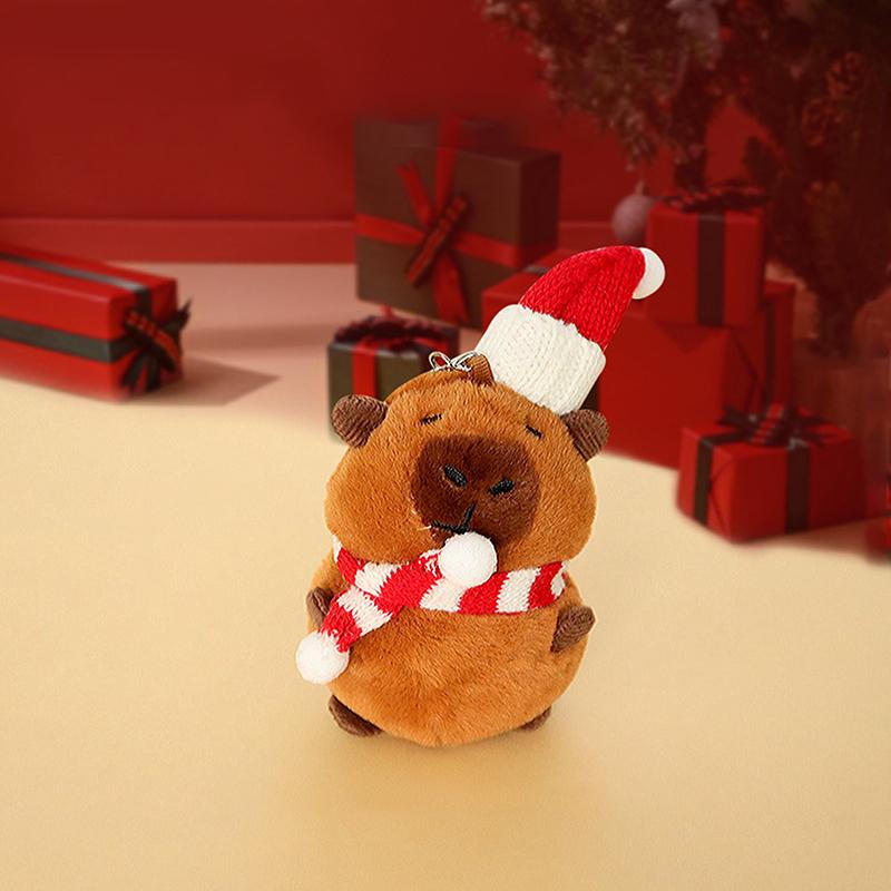 Cartoon Cute Christmas Woolen Hat Scarf Capybara Plush Doll Pendant Keychain Backpack Hangings Ornament