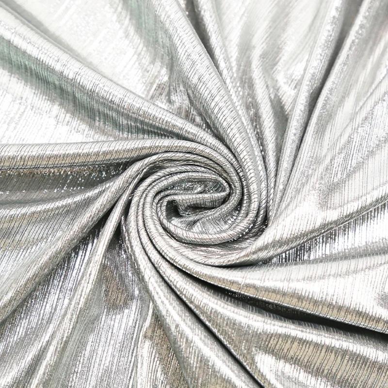 100/300/500cm Metallic Stamping Silver Shiny Fabric Bright Silky Fabric for Diy Sewing Dress Dance Stage Performance Clothes
