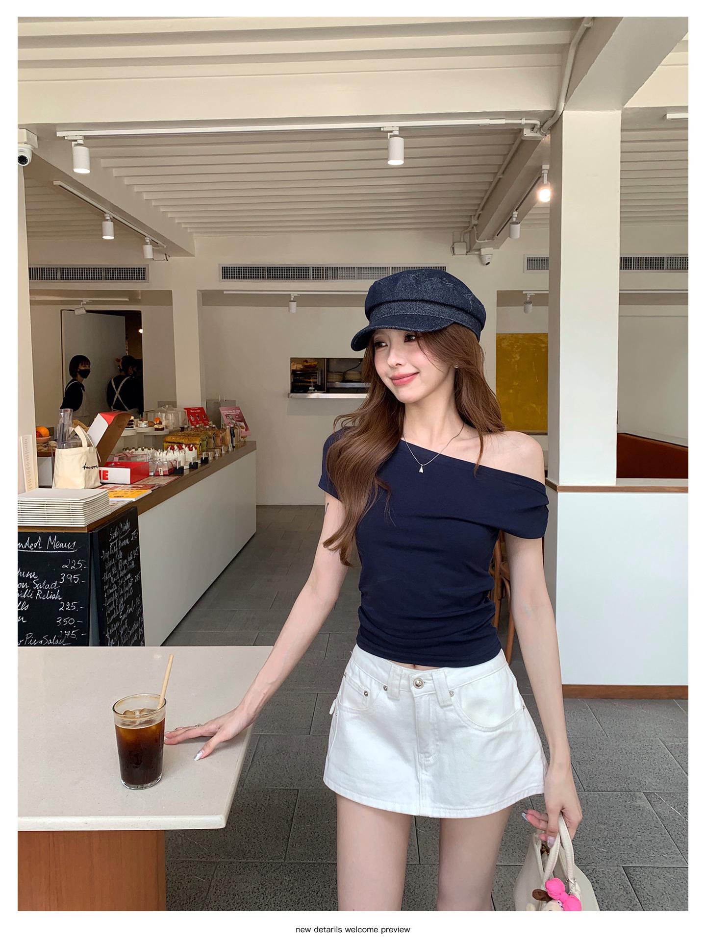 

2025 Asymmetrical Off-Shoulder T-Shirt – Women s Summer Spicy Design XL темно-синього кольору