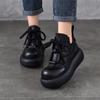 Johnature Retro Lace Up Platform Short Boots Genuine Leather Thick Soled Round Toe Women's Boots