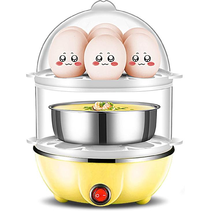 Rapid Electric Egg Cooker - Steamer for Hard Boiled, Poached, Scrambled Eggs & Omelets (2 Layers Yellow)