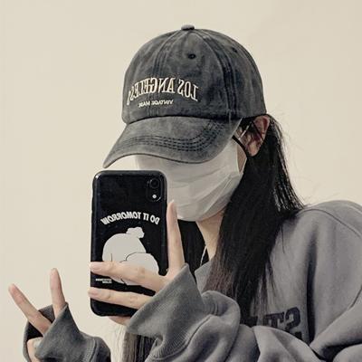 Retro Gray Baseball Hat Women's Summer Washed Big Head Circumference Tide Autumn and Winter Showing Face Small Peaked Cap