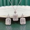 Two Tier Round and Baguette Mixed Cut Cubic Zirconia Halo Square Pendant Luxury Women Clavicle Necklace