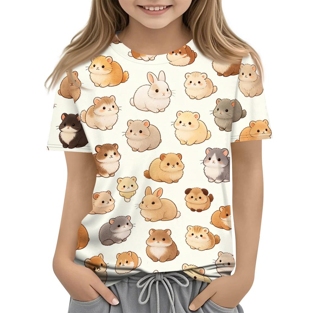 Kids Animal Print Crew Neck Short Sleeve Casual Loose Fit T Shirt Soft Comfortable Fabric Suitable for Everyday Wear
