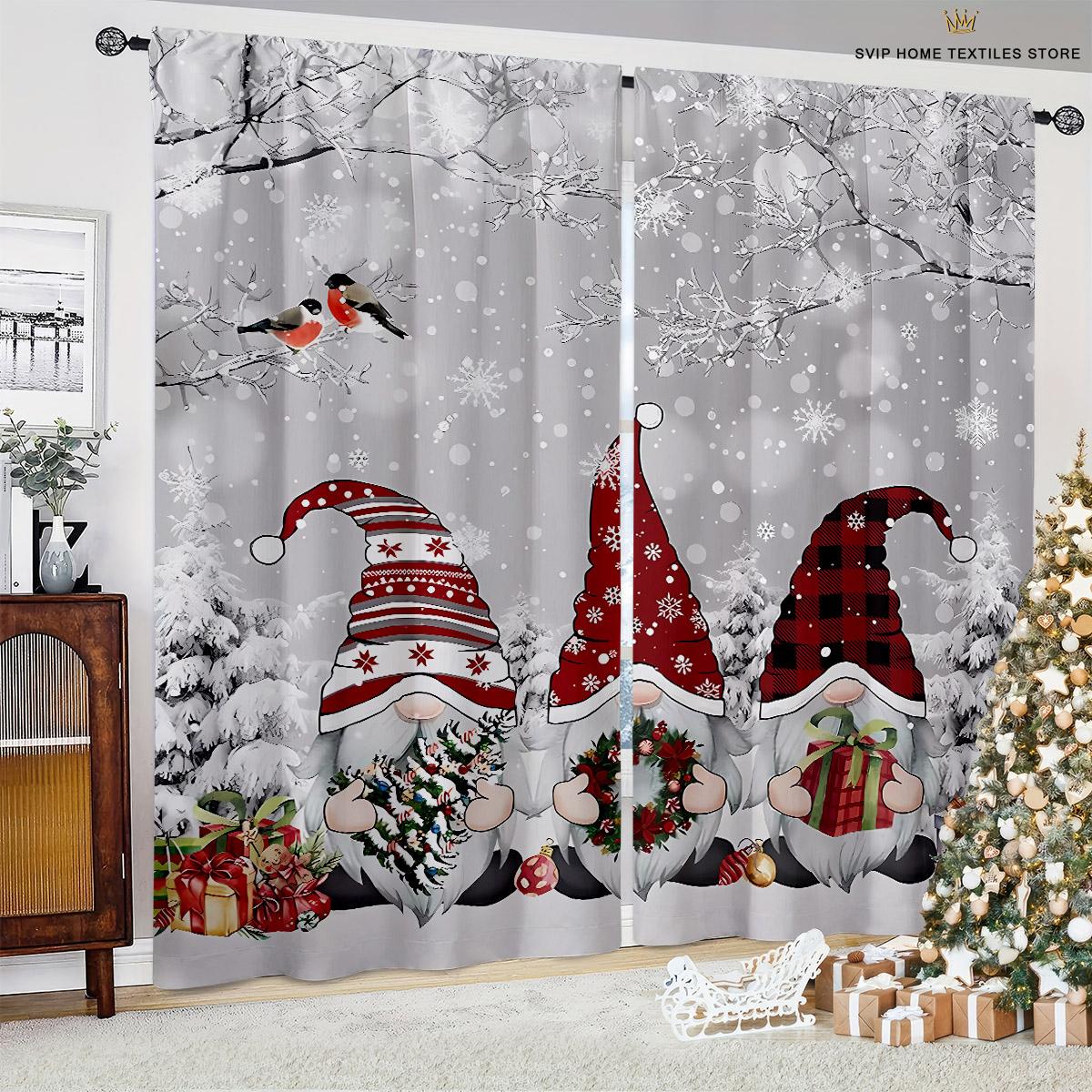 

Шторы на окна с рисунком из мультфильмов, носки в виде рождественской елки, декоративные шторы, спальня, ресторан, праздничная вечеринка, 2 шт. W50X130H(CM)X2PCS&Rod pocket