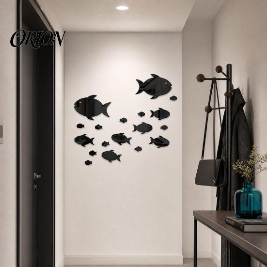 Marine Life Home Decor Fish Mirror Wall Stickers, Self Adhesive Ocean Decals, Removable Stickers 3D Art for Living Room Bedroom Bathroom Tile