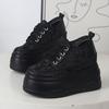 Fashion 12CM Air Mesh New Genuine Synthetic Leather Pumps Platform Wedge Summer Hollow Sandals Chunky Sneakers Women Fashion Shoes