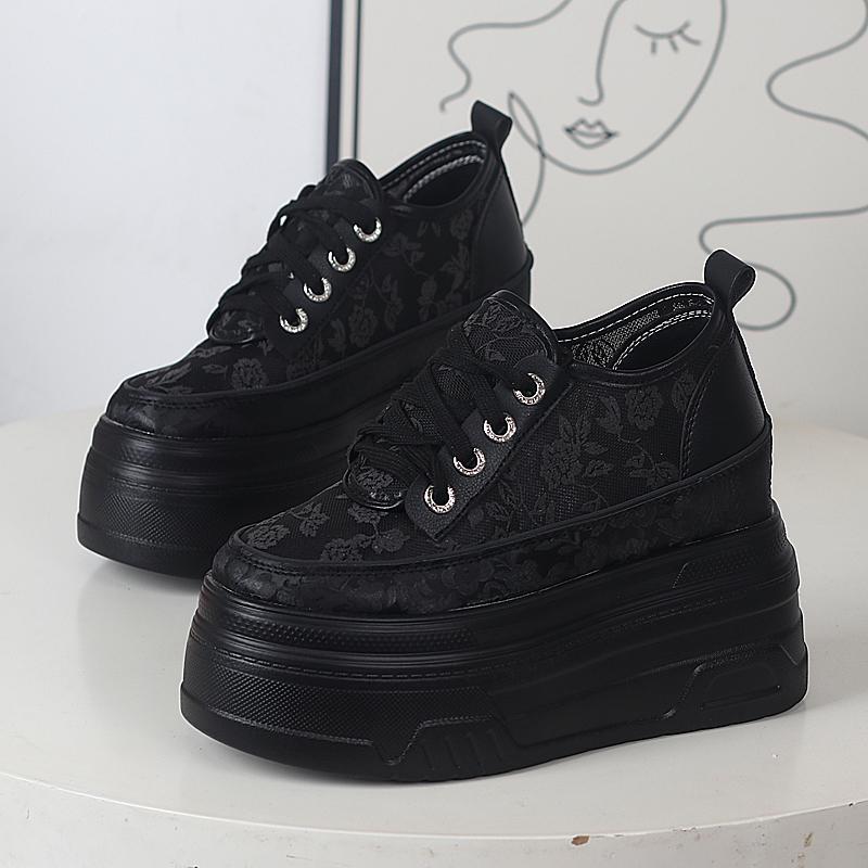 Fashion 12CM Air Mesh New Genuine Synthetic Leather Pumps Platform Wedge Summer Hollow Sandals Chunky Sneakers Women Fashion Shoes