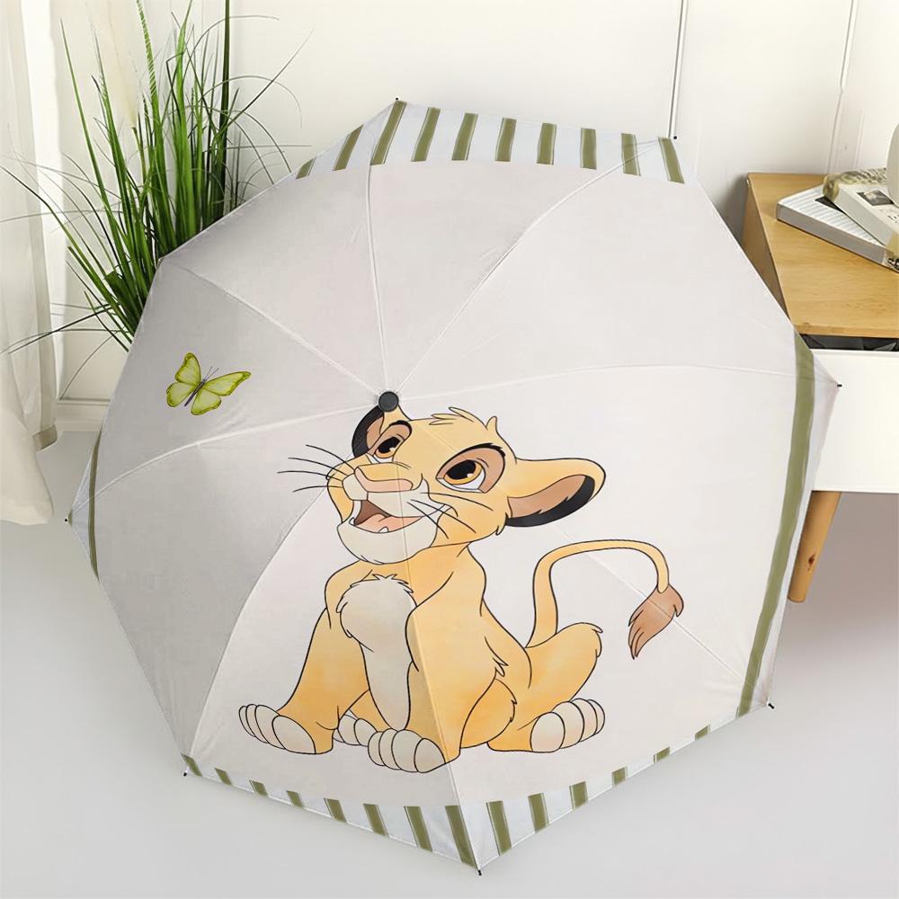 

Disney The Lion King Baby Simba with Butterfly Cartoon Print Automatic Folding Umbrella, Portable Waterproof Windproof Travel Um (as the picture,Iron&8K)