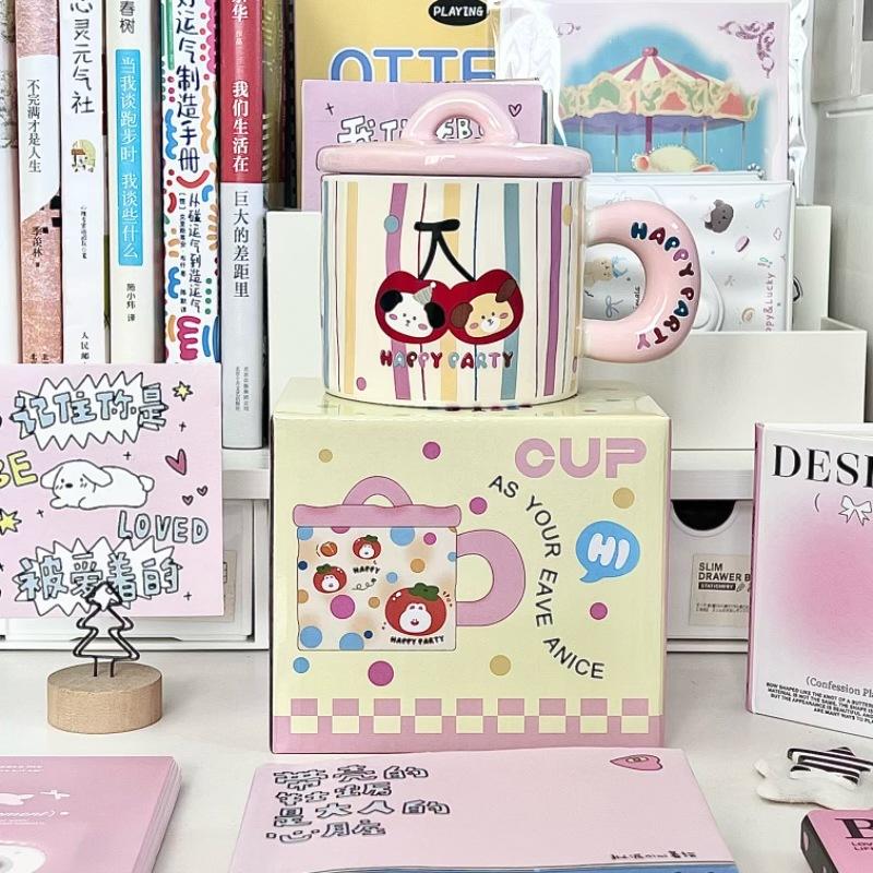 Cute cute pet cat mug girls high-value ceramic cup with lid girls girlfriends practical birthday gift