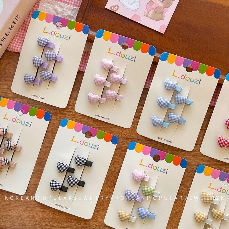 Korean Sweetheart Gingham Hair Clips for Little Girls - Cute Bangs and Side Accessories