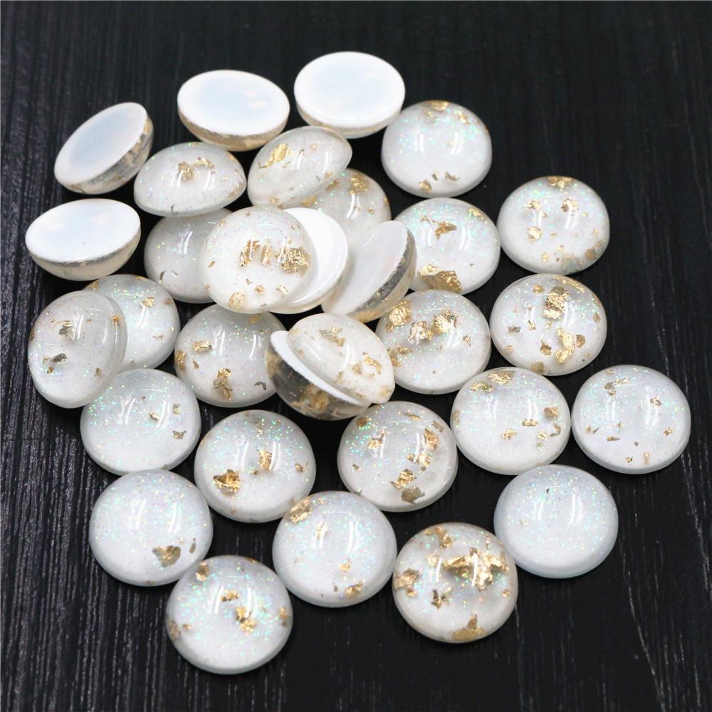 40 Stück 8mm 10mm 12mm Runde Eingebettete Metallfolie Flache Rückseite Harz Cabochons Kuppel DIY Ohrringe Schmuckherstellung Zubehör Fundstücke