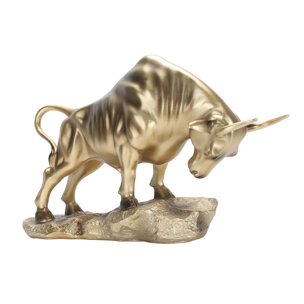 Resin Bull Figurine Exquisite Ox Wealth Statue Decorative Collectible Lucky Brass Cow Figure for Living Room Office