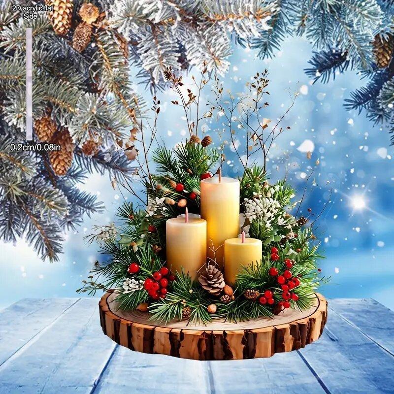 Christmas Candle Holder Christmas Centerpieces - 2D Flat Acrylic Desktop Ornament, Wall Decor Art, Four Seasons Decoration