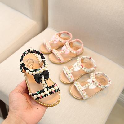 Sommer neue koreanische Kinder-Sandalen Mädchen offene Zehen Perlen Prinzessinnen-Schuhe kleine mittlere Babyschuhe