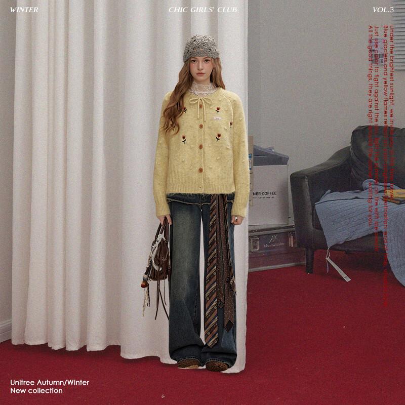 UNIFREE Women's Floral Knitted Sweater