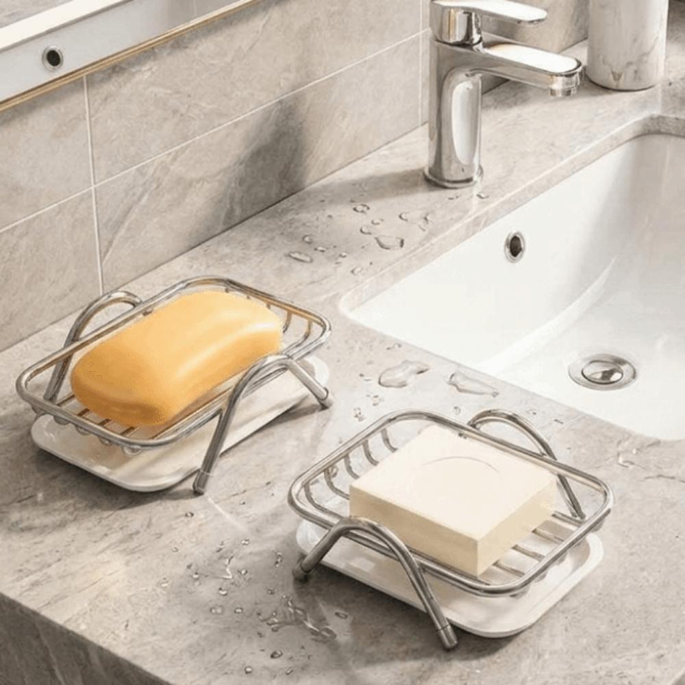 2PCS Space Saving Self Draining Soap Dish Non-Slip Soap Storage Rack  Kitchen
