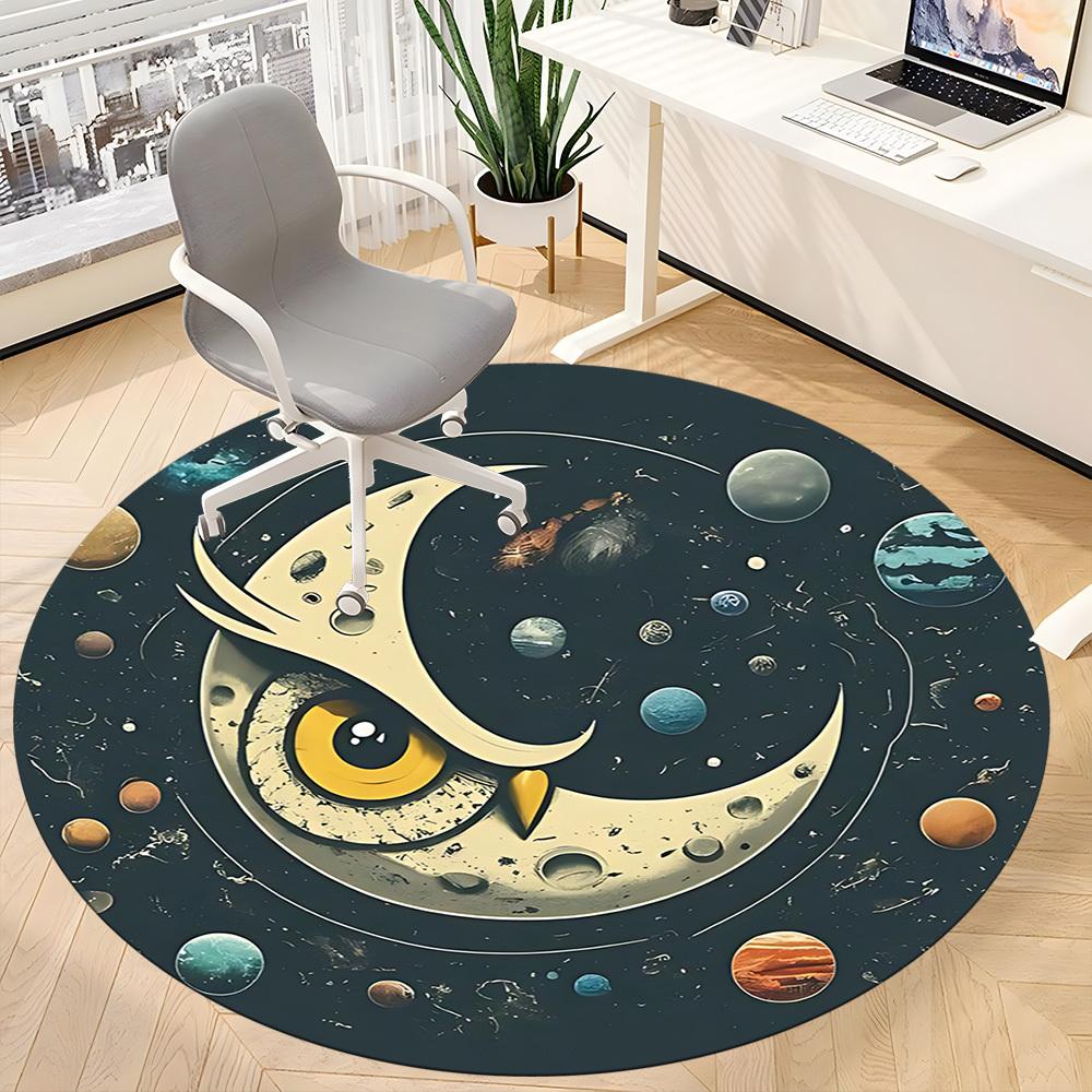 1PC Moon Space Owl Office Round Area Rug, Mat Suitable For Office, Under Office Chairs Bedroom Living Room Home Decor, Room Deco
