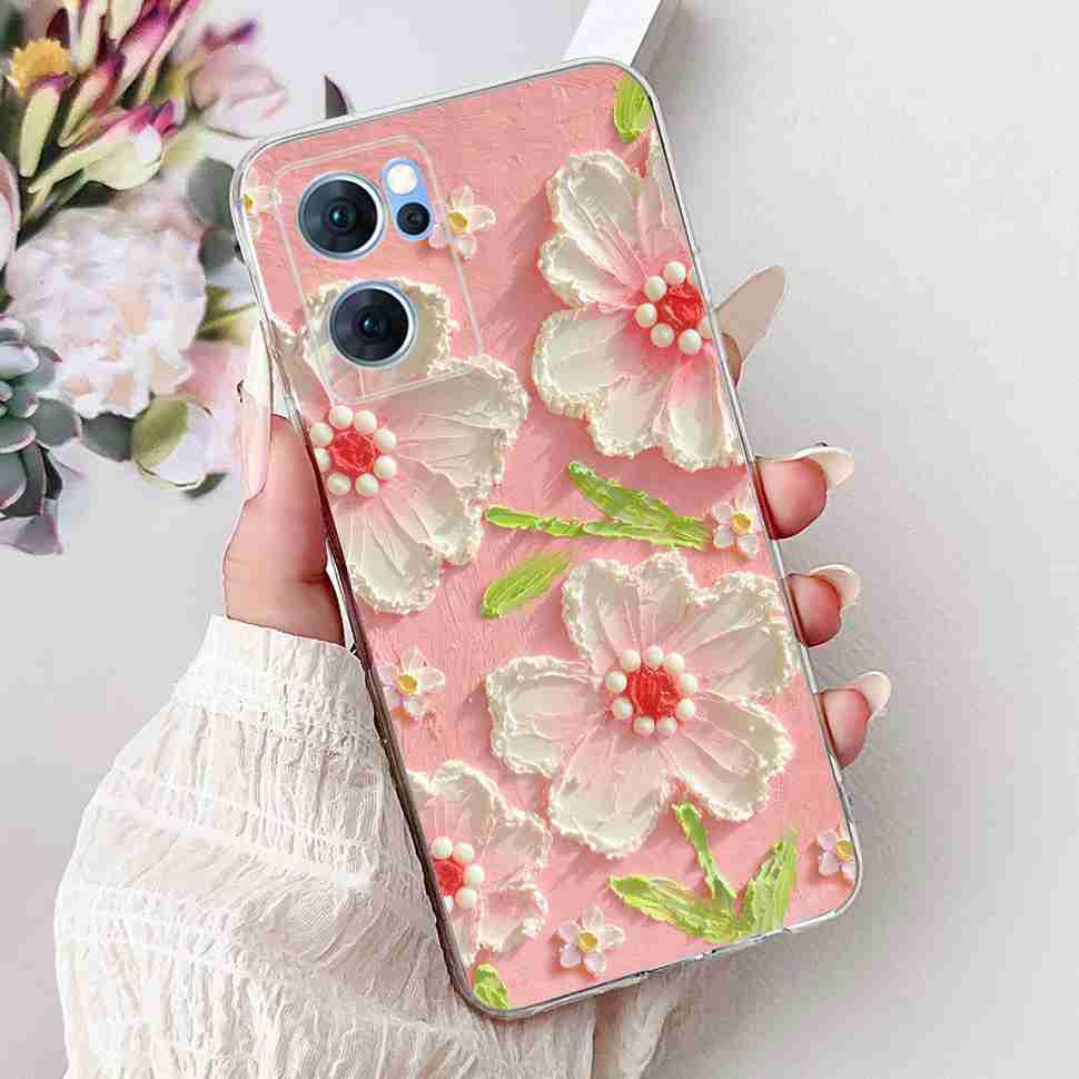 For Oppo Reno7 5G Casing Cute Cat Flower Painted Cover Soft Fundas Phone Case For Oppo Find X5 FindX5 Lite Reno 7 5G Back Cover