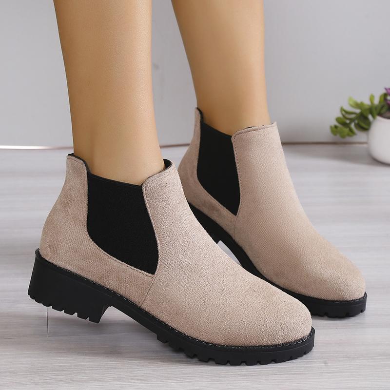 New Winter Casual and Comfortable Thick-soled Round-toe Black Sexy Elegant Warm Square-heeled Short Boots for Women 2024