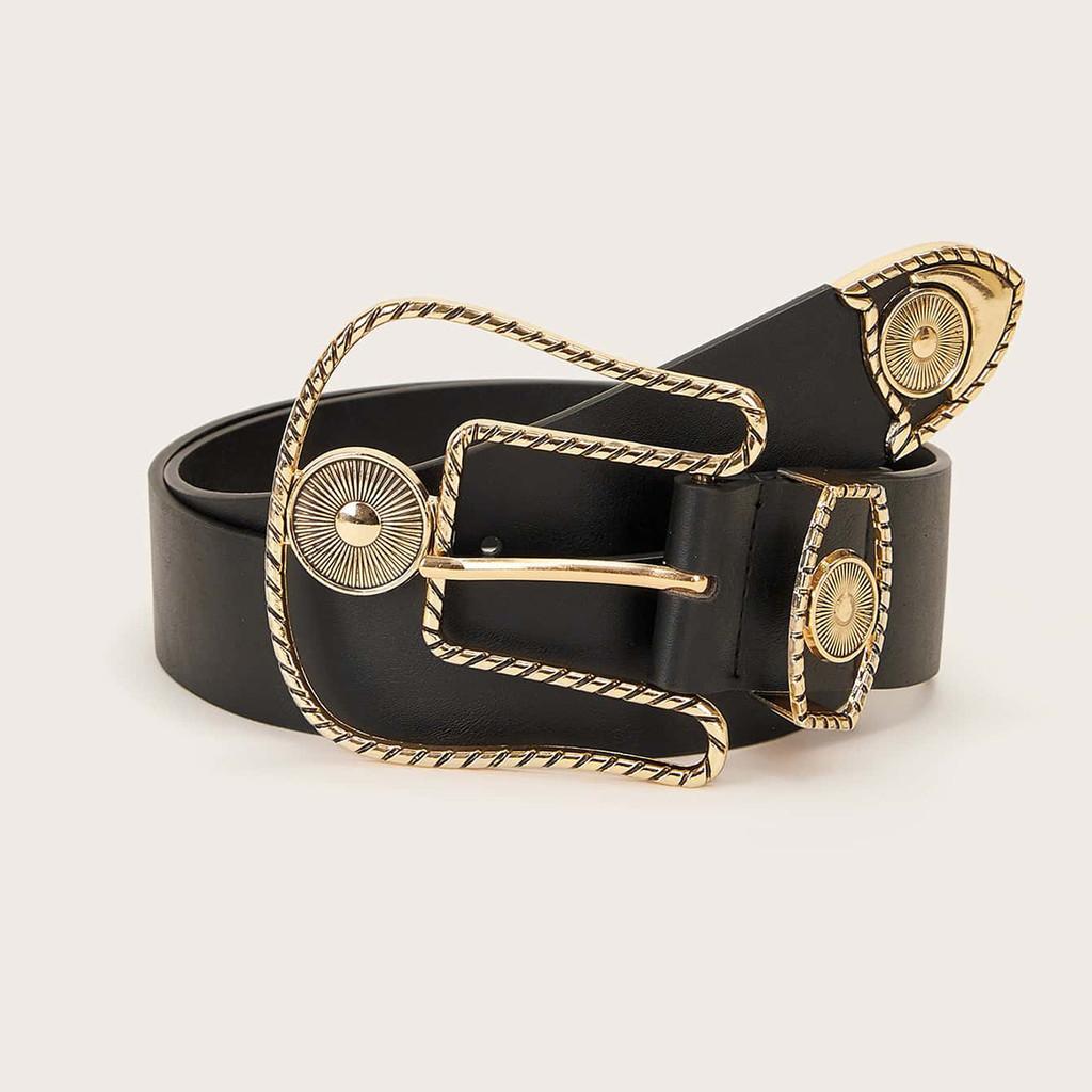 Retro Large Buckle Leather Belt For Women With Mesh Pattern And Silver Alloy Clasp
