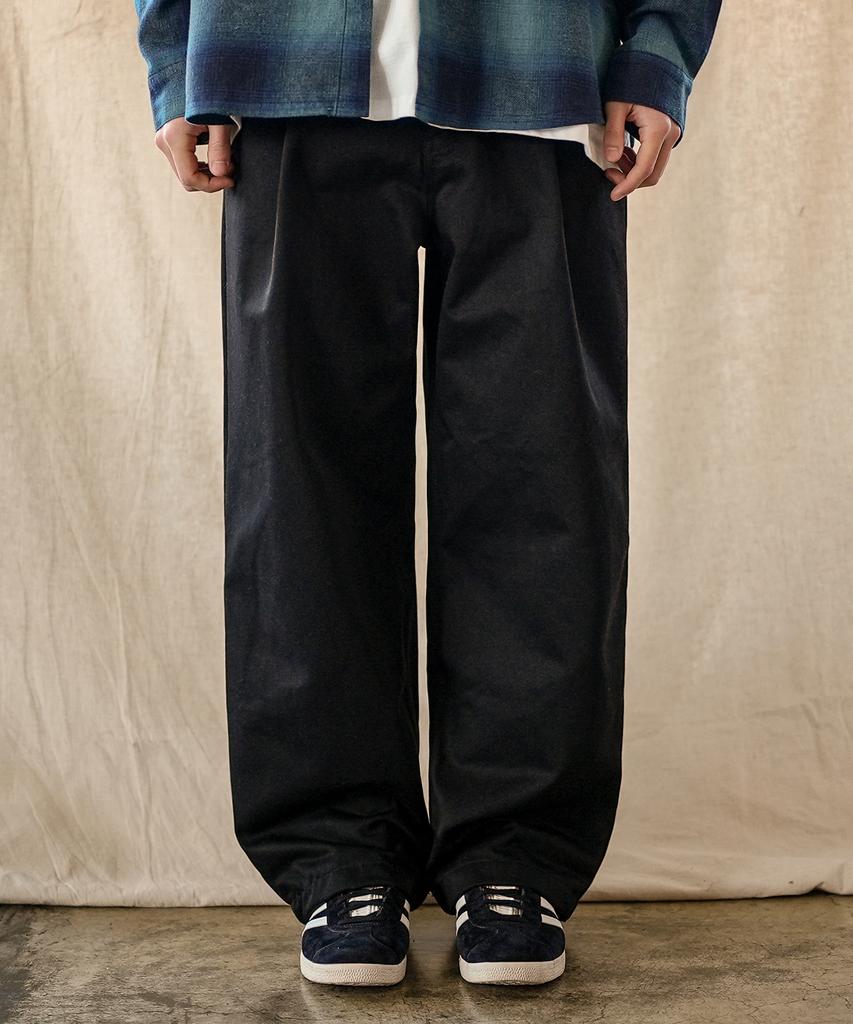 JEMUT Deck One-Pleat Cp Wide Pants Black Solp2602
