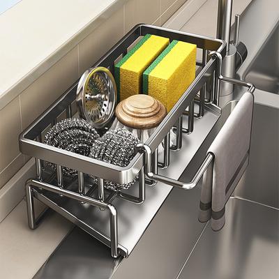 Spülbecken-Organizer aus Edelstahl Abtropfgestell mit Seifen-Schwammhalter Mehrschichtiger Filterkorb Küchenaufbewahrung Küchen-Organizer
